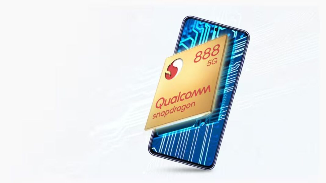 Smartphone with Qualcomm Snapdragon 888 5G chipset advertisement