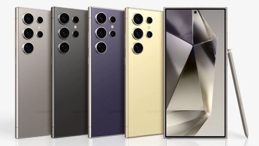 Samsung smartphones lineup in various colors.