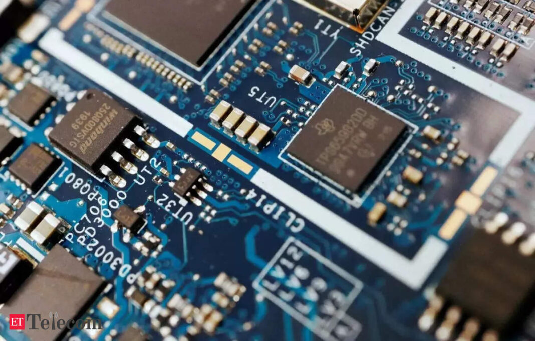 Close-up of electronic circuit board with microchips.