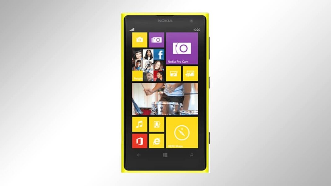 Nokia smartphone with colorful screen icons.