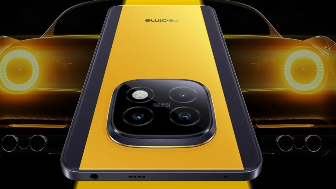 Yellow smartphone with triple-lens camera system.