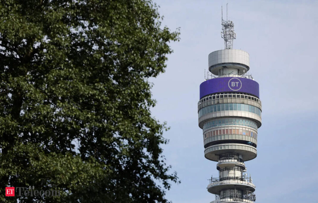 BT Tower against clear sky with trees.