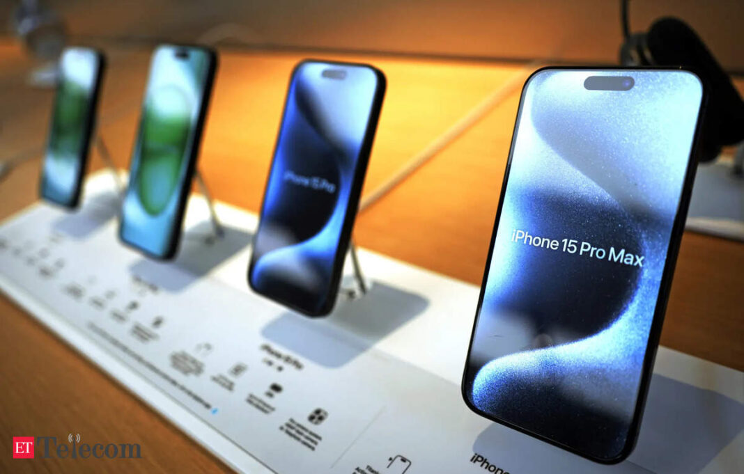 New smartphones on display in store.