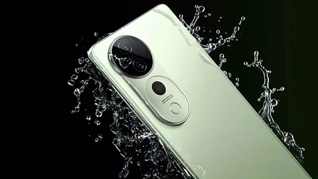 Smartphone with camera splashed by water.