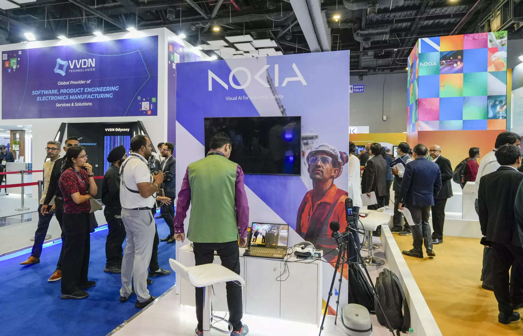 New Delhi: Visitors at the Nokia stall at the India Mobile Congress 2024, in New Delhi. (PTI Photo/Shahbaz Khan)